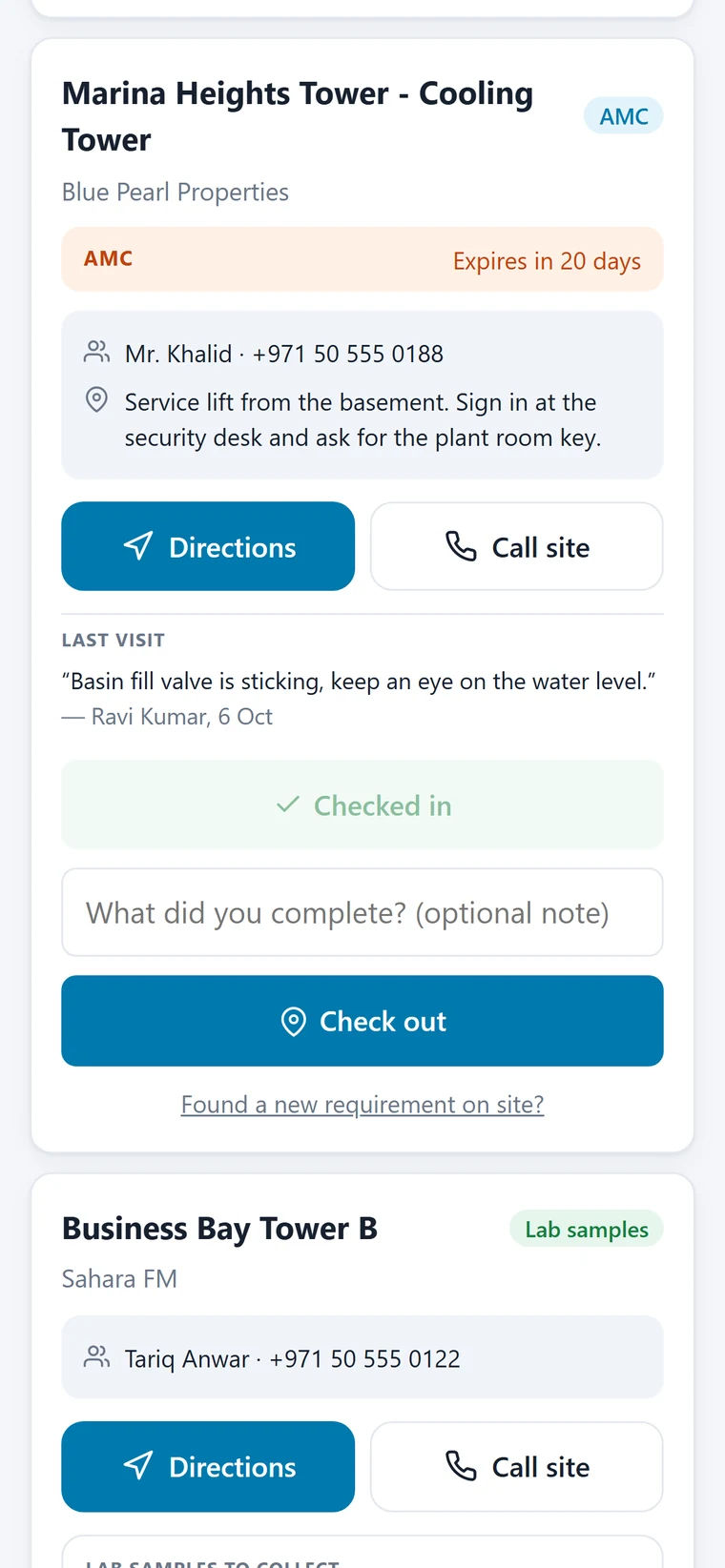 Engineer check-in on the phone