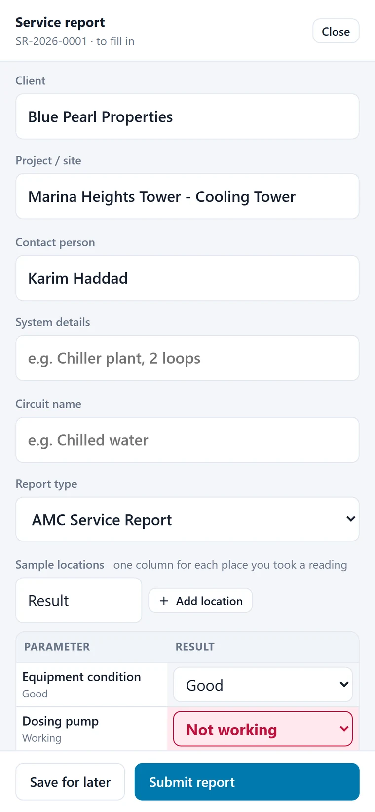 Service report on the phone